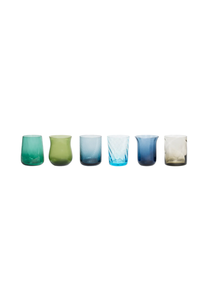 Set 6 Water Glasses In Different Colors Blue And Green H10.5cm