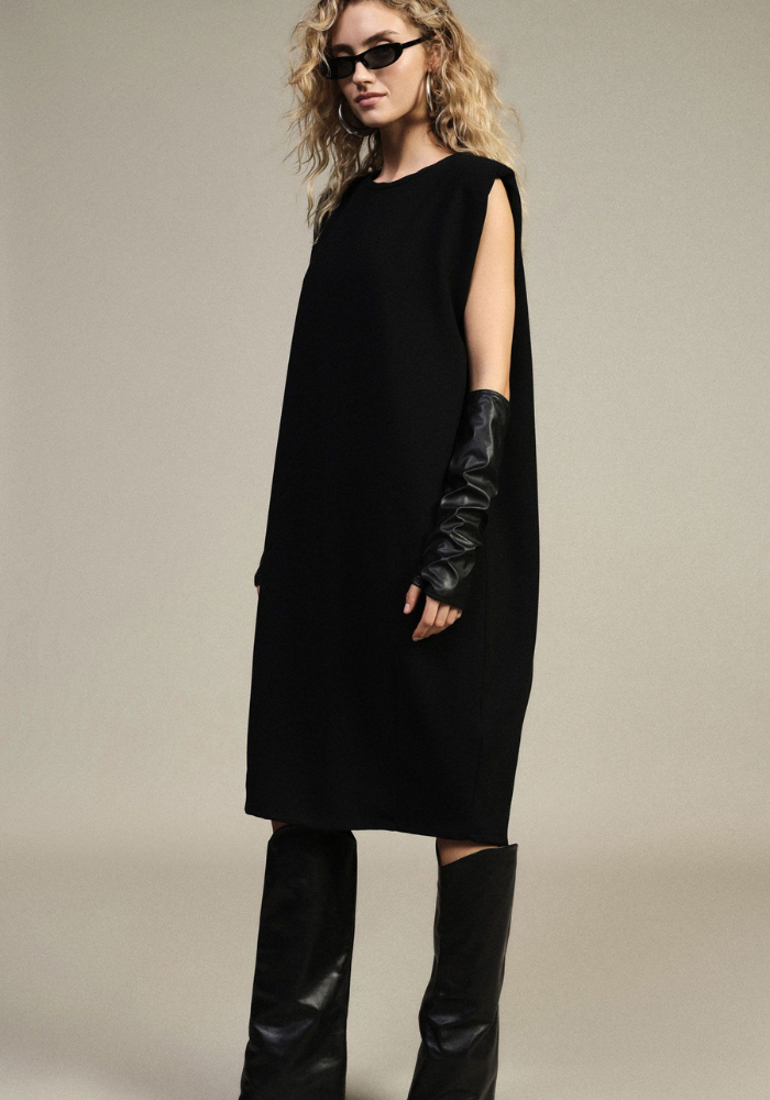 Robe Droite Midi Avec Mitaines Similicuir - Dixie