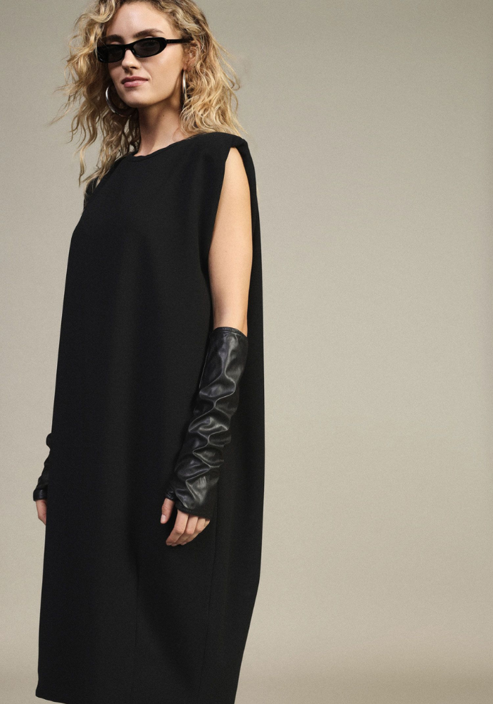 Robe Droite Midi Avec Mitaines Similicuir - Dixie