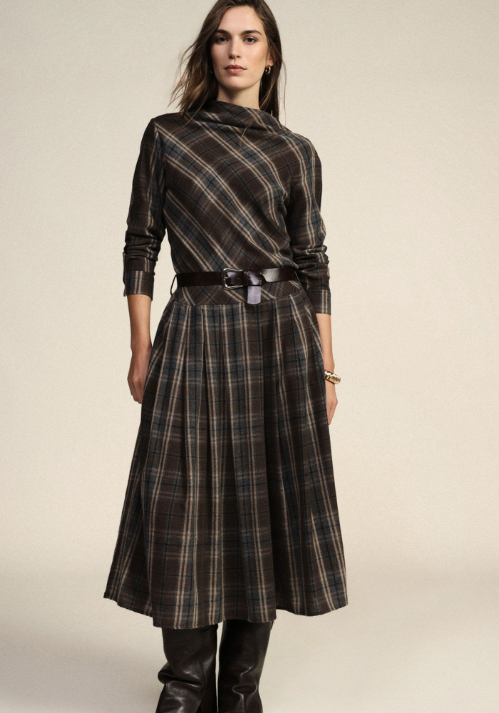Robe Longue Évasée À Carreaux - Dixie