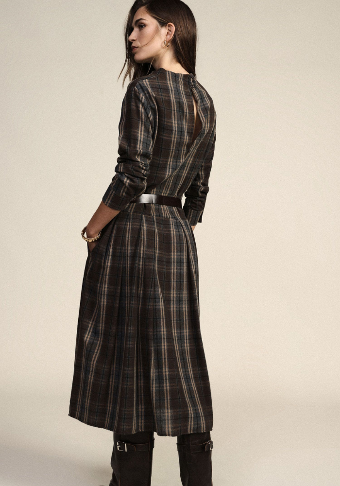 Robe Longue Évasée À Carreaux - Dixie