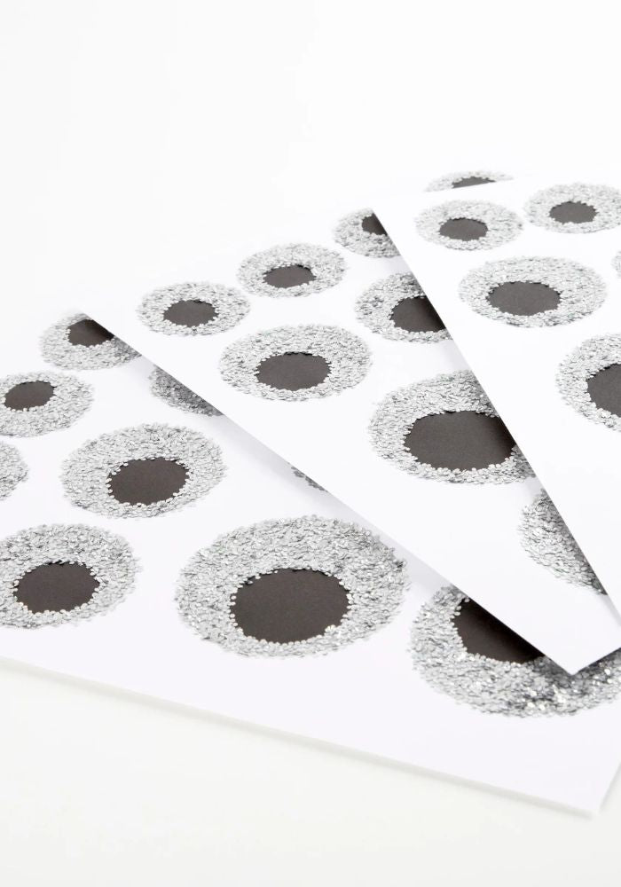 8 Feuilles De Stickers Oeil Paillettes Argent Et Noir - Meri Meri