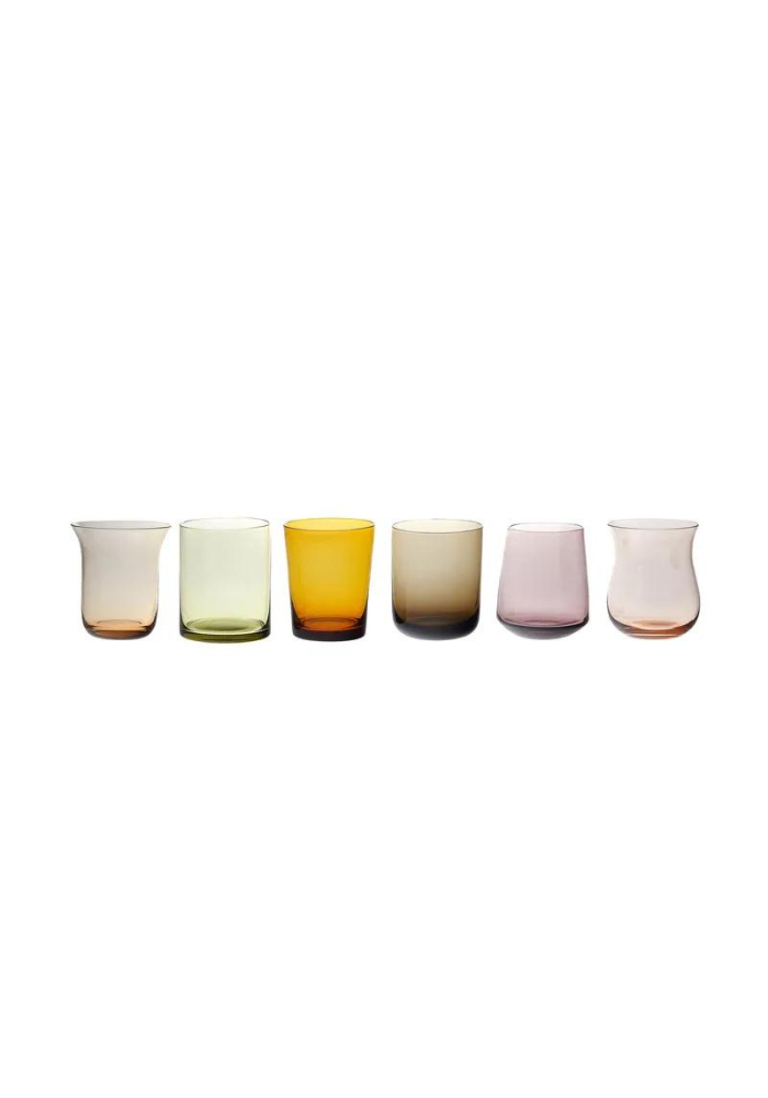 Set of 6 Water Glasses in Different Colors Amber and Pink H10.5cm
