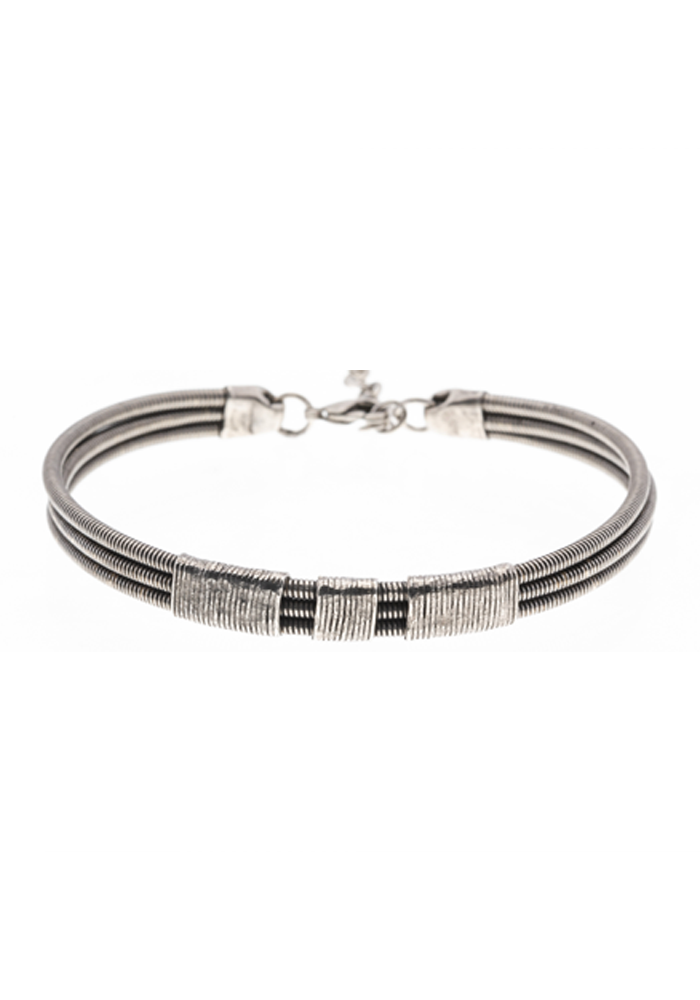 Bracelet Homme 3 Cordes De Basse Entourées Argent Vieilli - Sing A Song