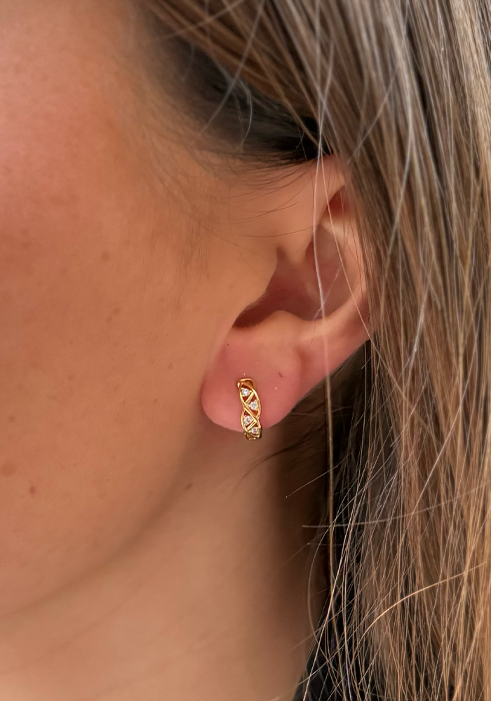 Bo Lucy Creoles Intertwined Strands With 4 White Rhinestones