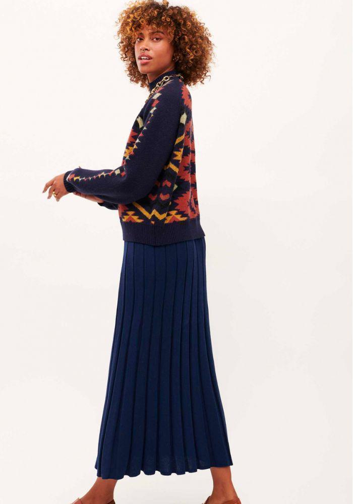 Pleated midi outlet skirt navy blue