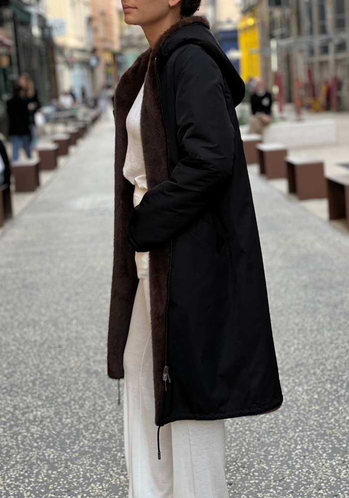 Manteau Parka Marron Et Noire - Lou Andrea