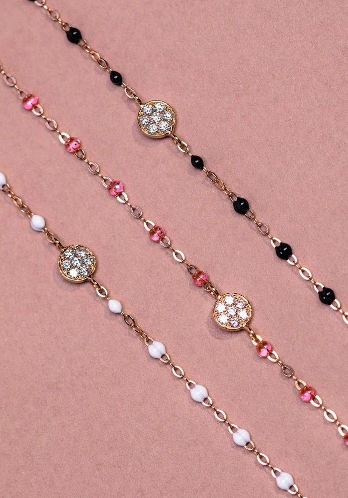 Bracelet Puce Diamants Or Rose Et Résine Rosée 17cm - Gigi Clozeau