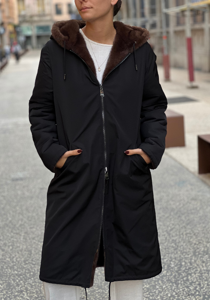 Manteau Parka Marron Et Noire - Lou Andrea