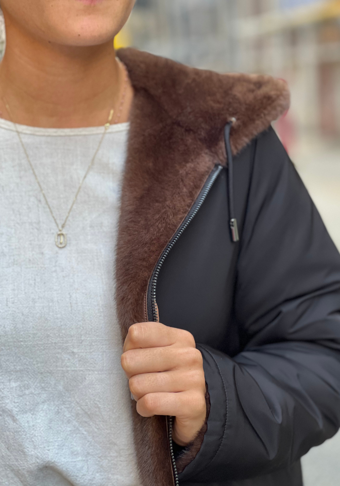 Manteau Parka Marron Et Noire - Lou Andrea