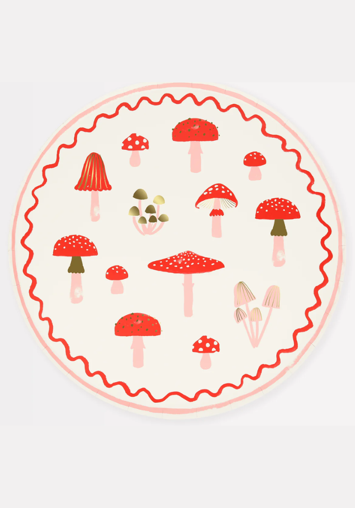 8 Assiettes En Papier Design Champignons - Meri Meri