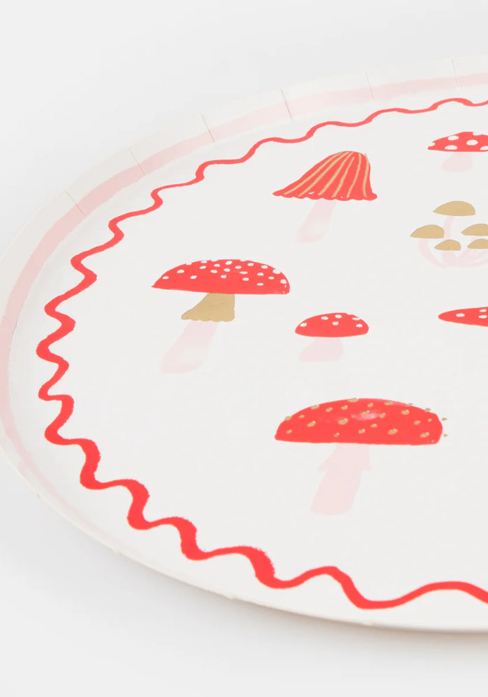 8 Assiettes En Papier Design Champignons - Meri Meri