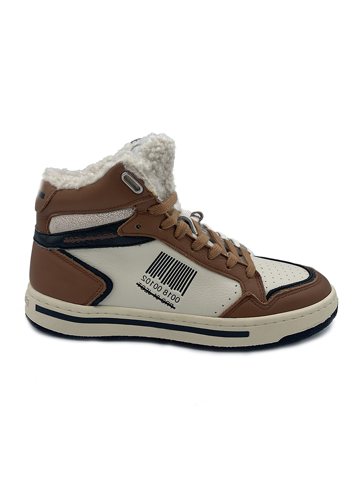 P1bw White Camel Lined High Top Sneakers