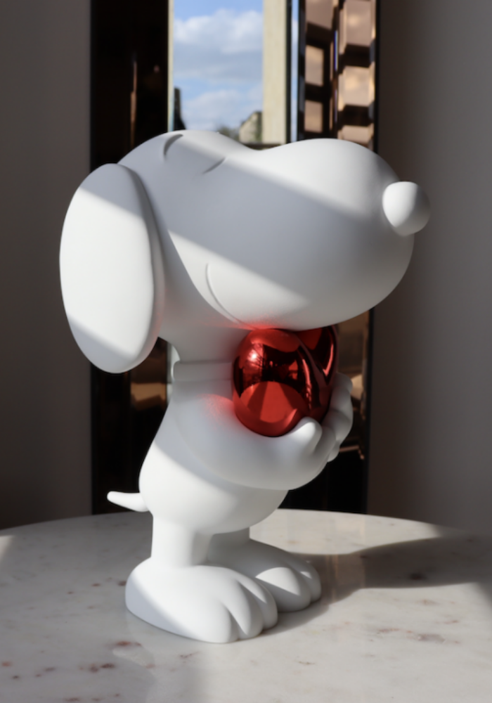 Snoopy Coeur Bicolore Blanc Mat Et Rouge Chromé