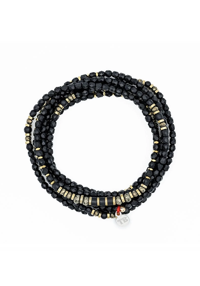 Bracelet 6 Tours Ou Collier Black Panther avec des perles noires - Têtes Blondes