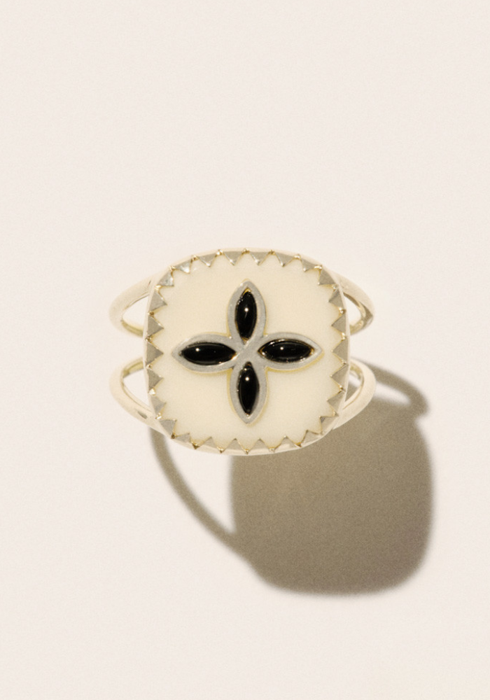 Bague Bowie N°2 Blanc Avec Croix Onyx Noir - Pascale Monvoisin