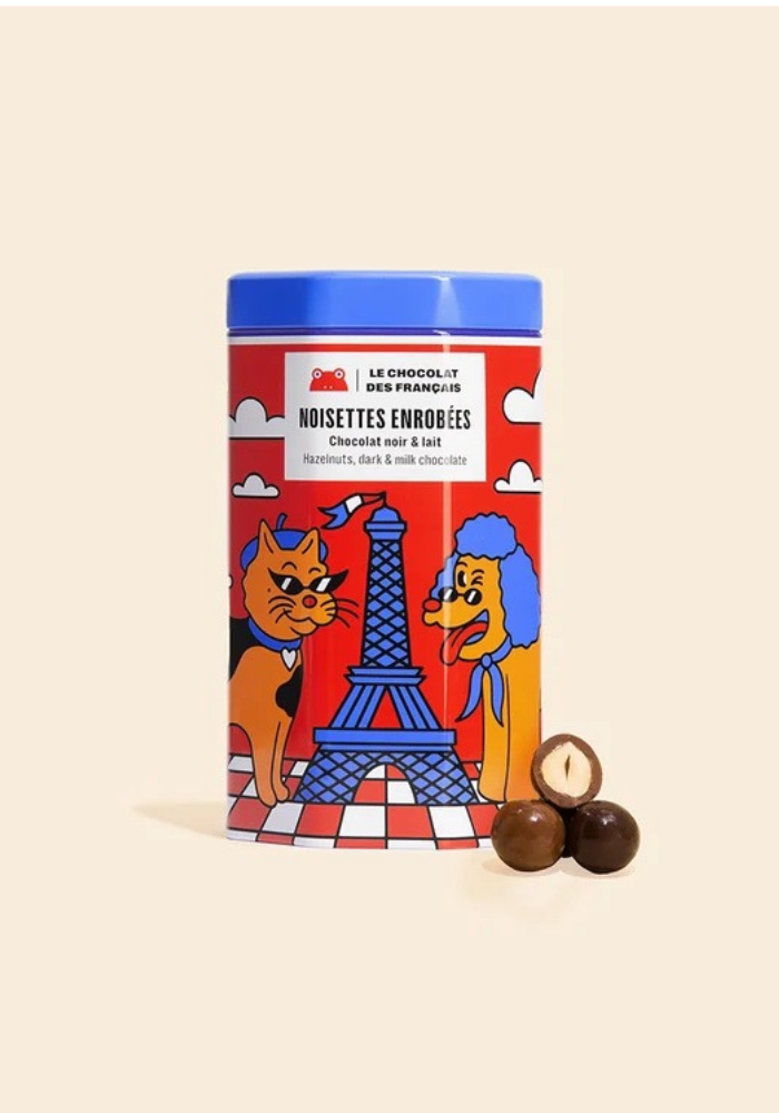 Boîte De Noisettes Enrobées Chocolat Noir & Lait