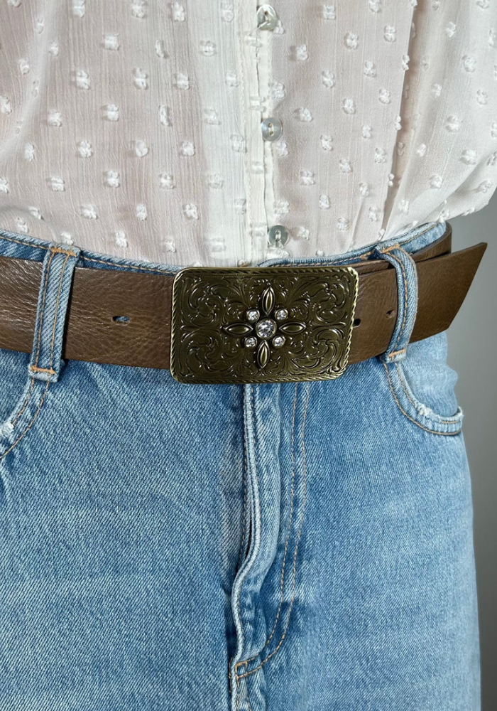 Boucle De Ceinture Fleur Strass Doré - Yolete