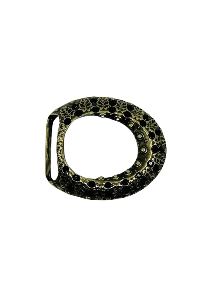 Boucle De Ceinture Ovale Gravure Florale Strass - Yolete