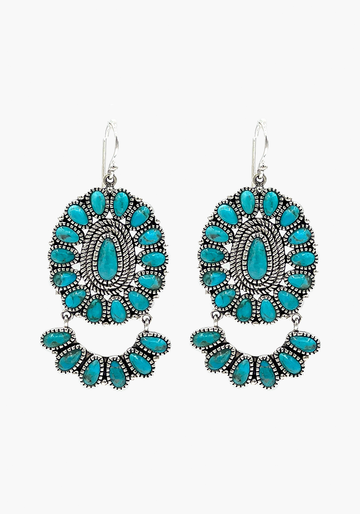 Boucles D'Oreilles Fleurs En Turquoise Grand Modèle