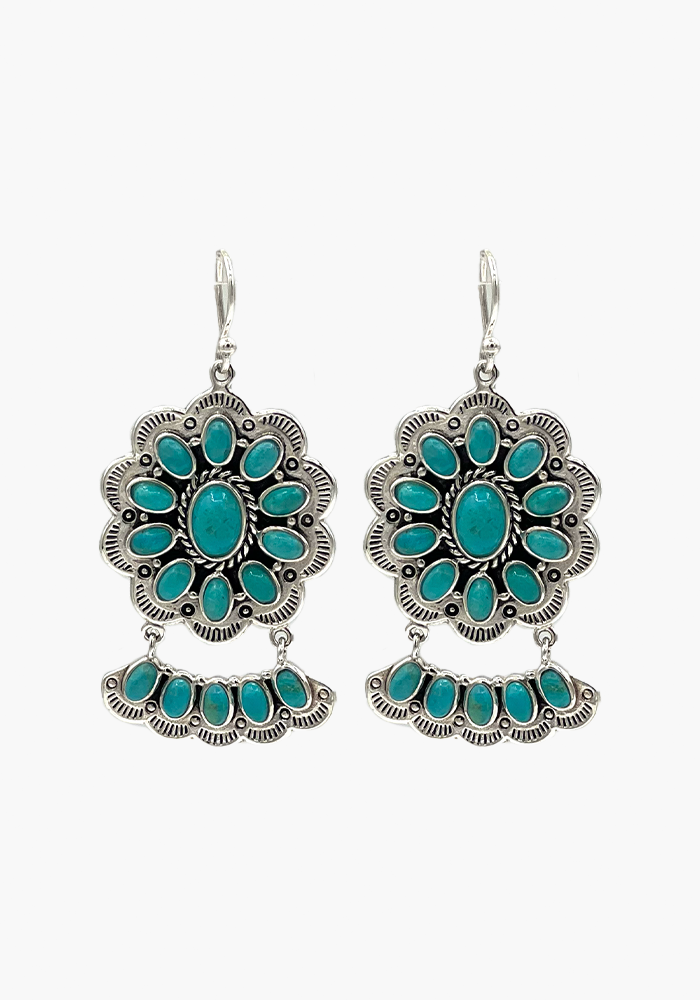 Boucles D'Oreilles Fleurs En Turquoise Petit Modèle