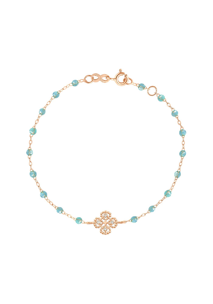 Bracelet Lucky Trèfle Diamant Or Rose Diamant Et Résines Aqua 17cm - Gigi Clozeau