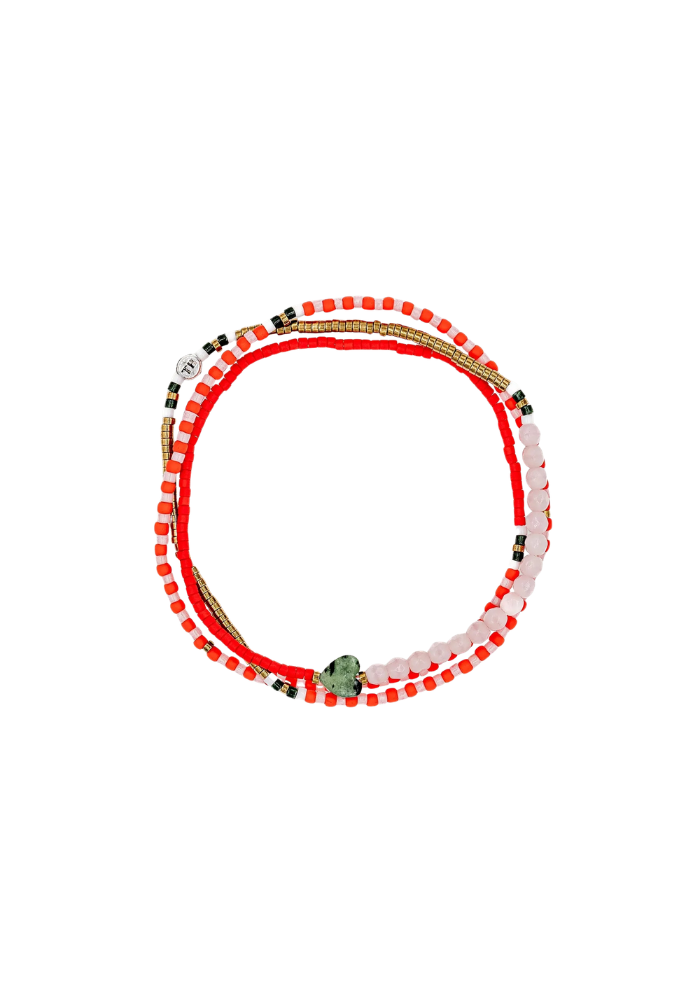 Bracelet 3 Tours Ou Collier Amour Rouge Et Rose - Têtes Blondes