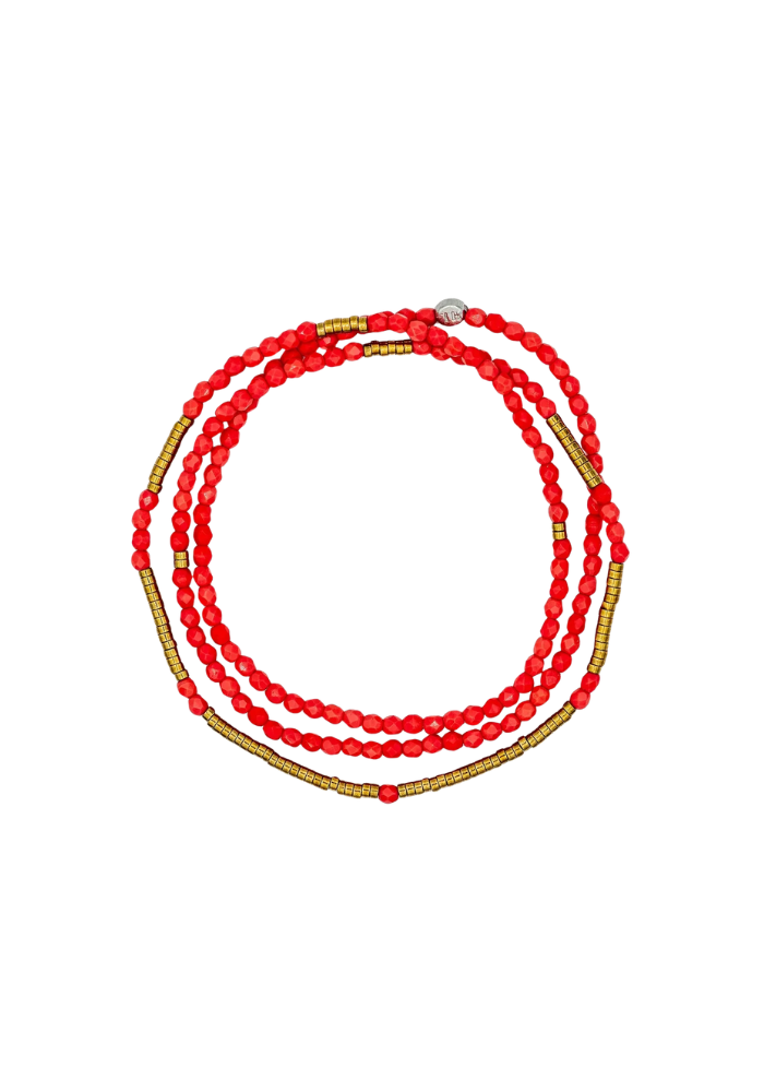 Bracelet 3 Tours Ou Collier Colette Rouge - Têtes Blondes