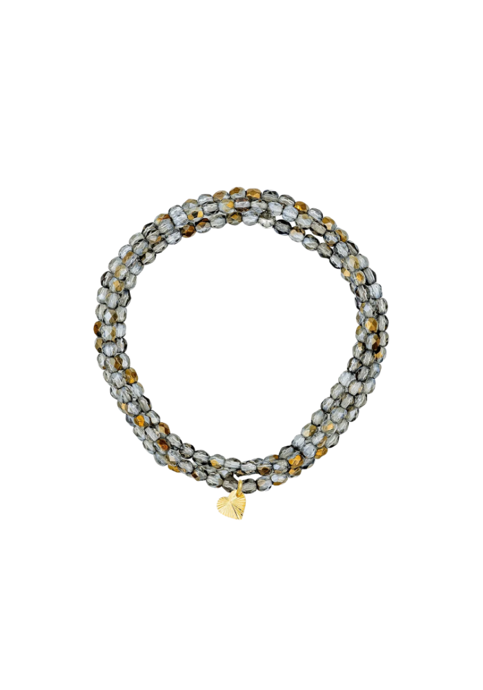 Bracelet 3 Tours Ou Collier Cristal Pendentif Cœur Doré - Têtes Blondes