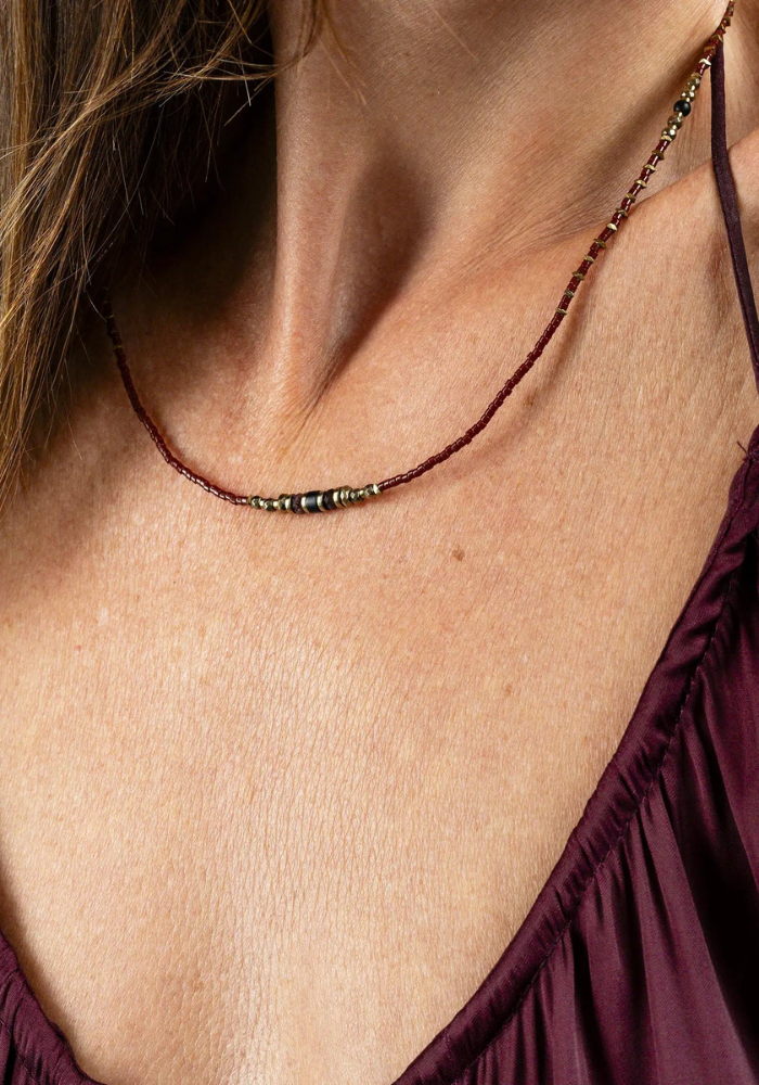 Bracelet 3 Tours ou Collier Mars Bordeaux - Têtes Blondes