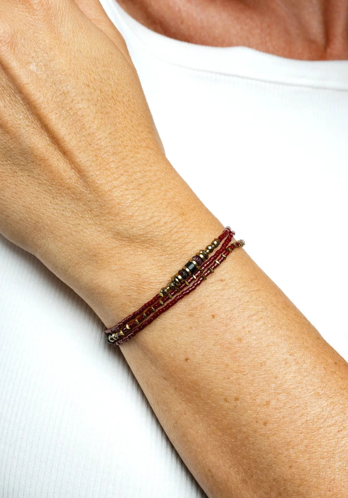 Bracelet 3 Tours ou Collier Mars Bordeaux - Têtes Blondes