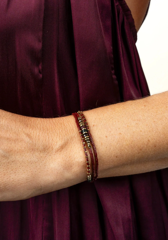 Bracelet 3 Tours ou Collier Mars Bordeaux - Têtes Blondes