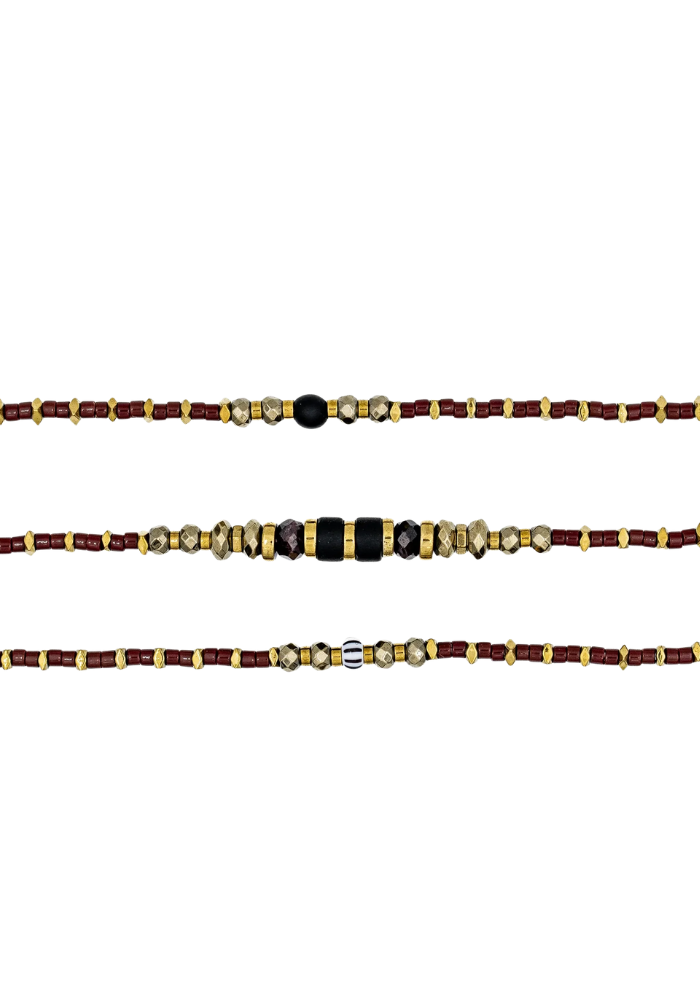 Bracelet 6 Tours Ou Collier Mars Bordeaux - Têtes Blondes