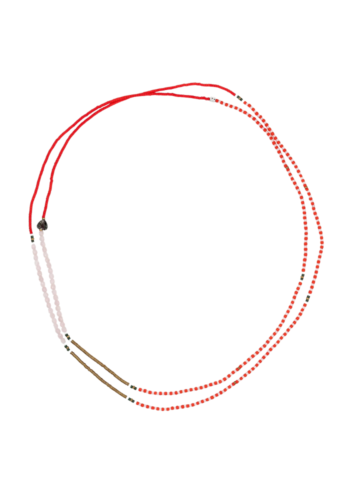 Bracelet 6 Tours Ou Sautoir Amour Rouge Et Rose - Têtes Blondes