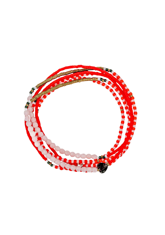 Bracelet 6 Tours Ou Sautoir Amour Rouge Et Rose - Têtes Blondes