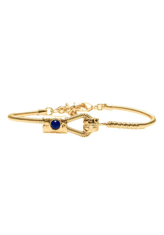 Bracelet Corde De Basse Plaque Or Fixation Horizontale Et Pierre Naturelle Lapis Lazuli - Sing A Song