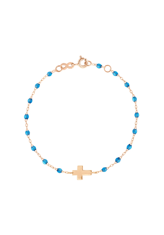 Bracelet Croix Or Rose Et Résines Azur 17cm - Gigi Clozeau
