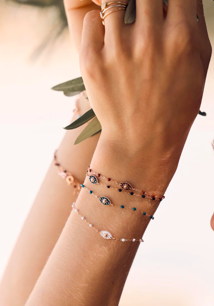 Bracelet Karma Or Rose Et Résines Jungle 17cm - Gigi Clozeau