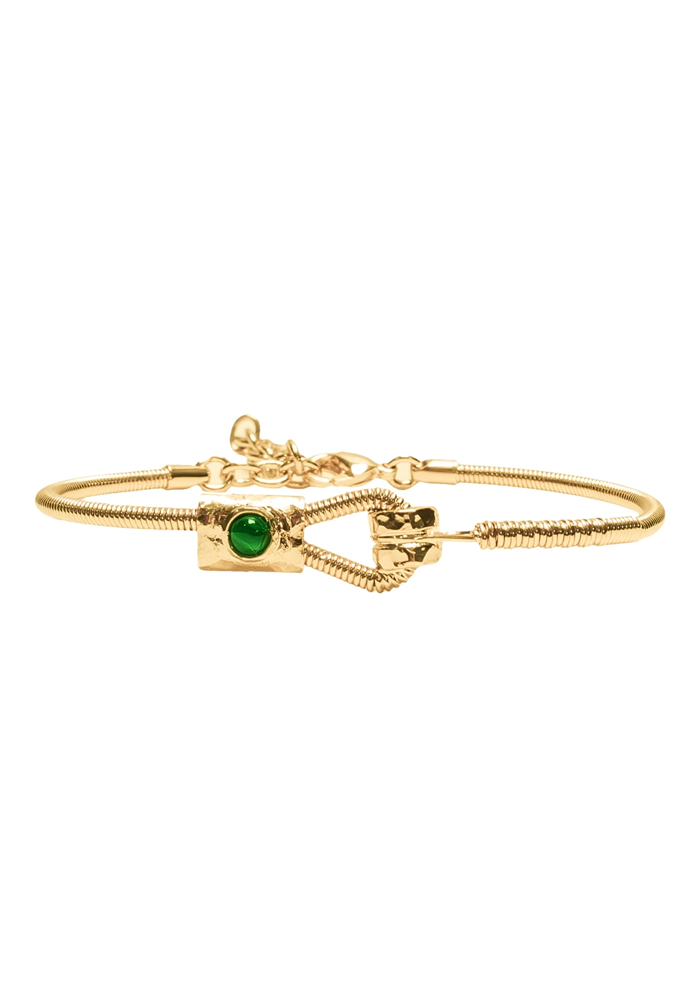 Bracelet Corde De Basse Plaque Or Fixation Horizontale Et Pierre Naturelle Malachite - Sing A Song