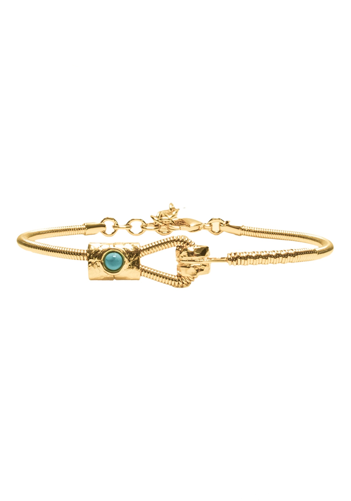 Bracelet Corde De Basse Plaque Or Fixation Horizontale Et Pierre Naturelle Turquoise - Sing A Song