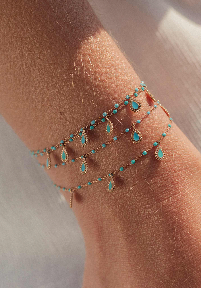 Bracelet Lucky Cashmere Or Rose Et Résines Turquoise Vert 17cm