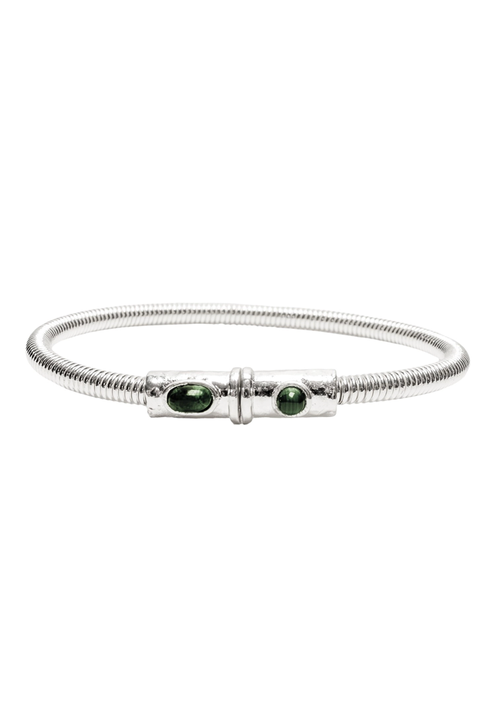 Bracelet Corde De Basse Big Plaqué Argent Malachite - Sing A Song