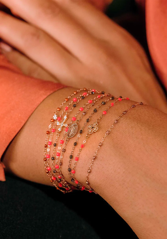 Bracelet Croix Vintage Diamants Or Rose Et Résine Quartz 17 cm - Gigi Clozeau