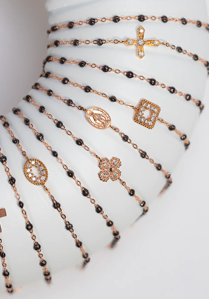 Bracelet Croix Vintage Diamants Or Rose Et Résine Quartz 17 cm - Gigi Clozeau