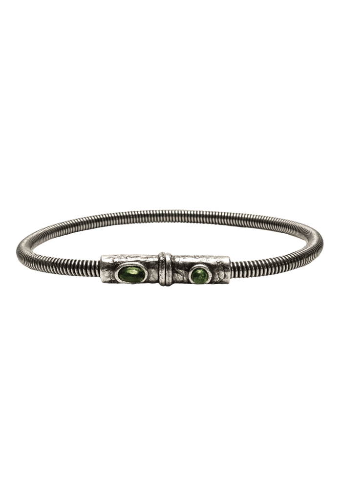 Bracelet Homme Corde De Basse Big Plaqué Argent Vieilli Malachite - Sing A Song