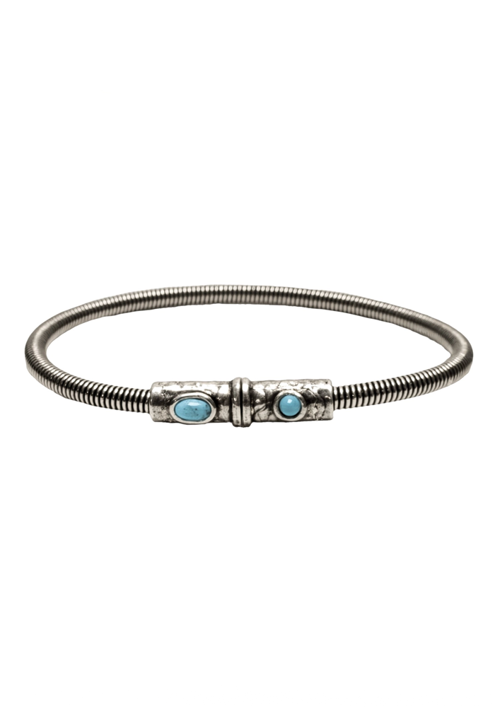 Bracelet Homme Corde De Basse Big Plaqué Argent Vieilli Turquoise - Sing A Song