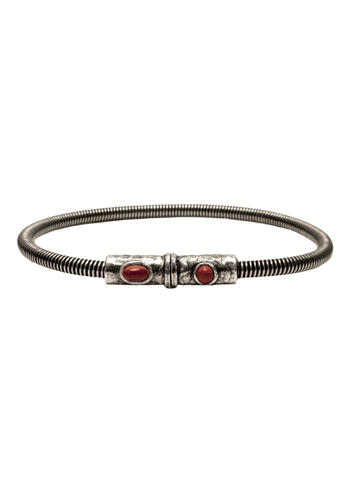 Bracelet Homme Corde De Basse Big Plaqué Argent Vieilli Jaspe Rouge - Sing A Song