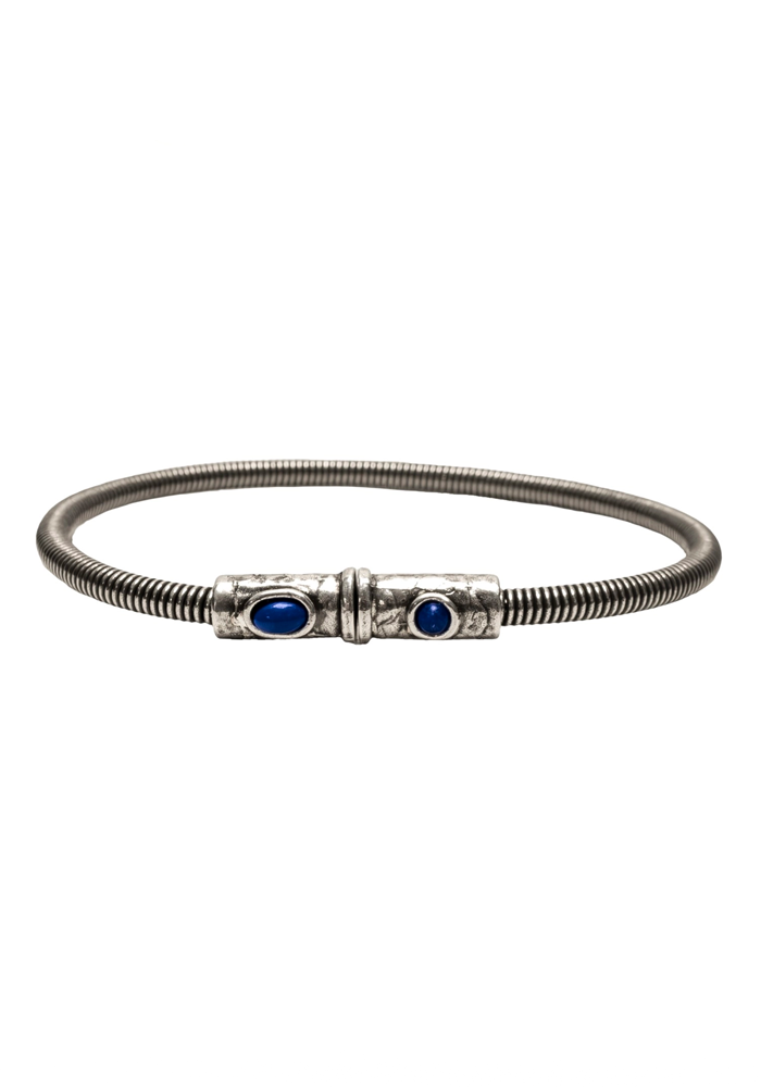 Bracelet Homme Corde De Basse Big Plaqué Argent Vieilli Lapis Lazuli - Sing A Song