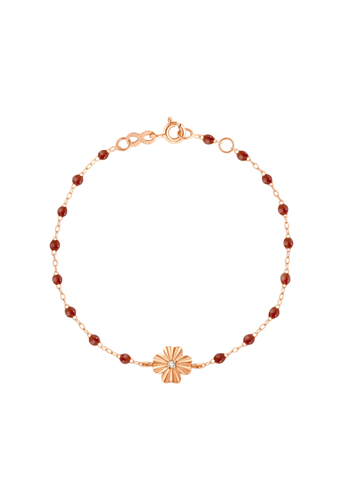 Bracelet Trèfle Lumière Diamant Or Rose Et Résines Moka 17cm - Gigi Clozeau