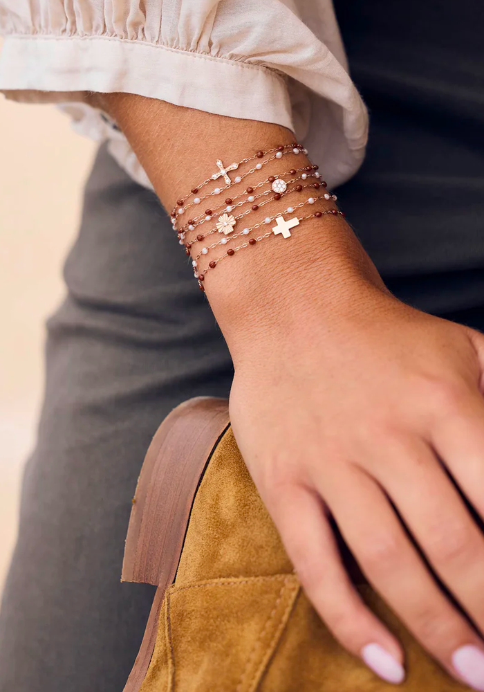 Bracelet Trèfle Lumière Diamant Or Rose Et Résines Moka 17cm - Gigi Clozeau
